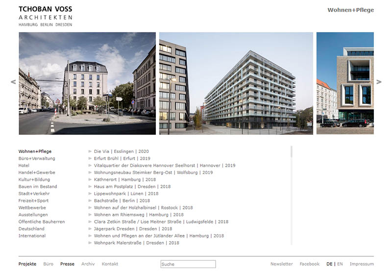 Datenbankgestützte Webpräsenz TCHOBAN VOSS Architekten GmbH